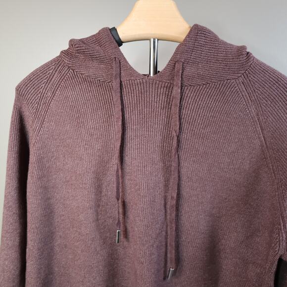 NWT Y2K Wool Blend Ribbed Hoodie Sweater Pullover Coffee Brown XL (Fits as M/L) - Picture 3 of 13